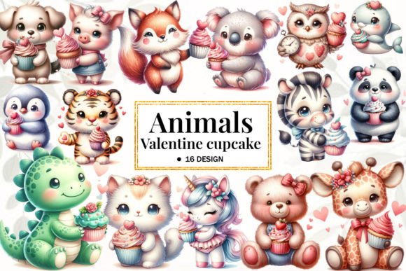 Animal Hugging Valentine Cupcake Clipart: A Sweet Design Solution