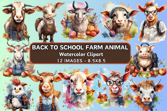 Back to School Farm Animal Watercolor Clipart: A Creative Asset for Designers and Makers