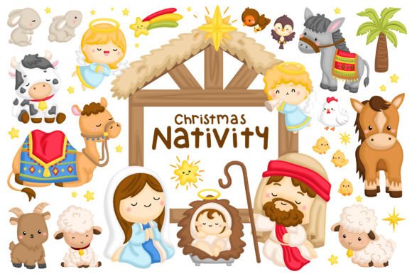 Christmas Nativity Clipart - Cute Animal Design Elements