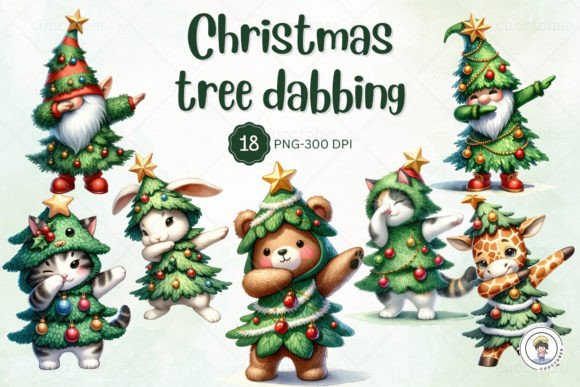 Festive Fun Meets Modern Trends: Christmas Tree Animal Dabbing Clipart