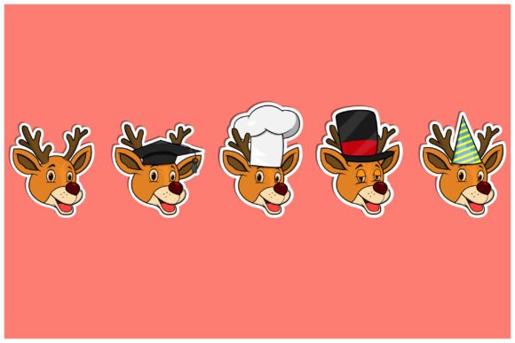 Head Deer Animal Sticker Set: Whimsical Vector Art for Your Brand