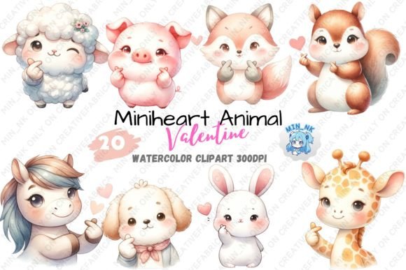 MiniHeart Animal Valentine Sublimation: Charming Design Assets