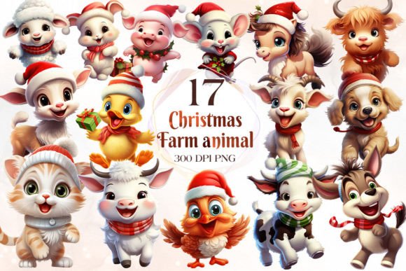 Playful Christmas Farm Animal Clipart: Festive Charm for Creators