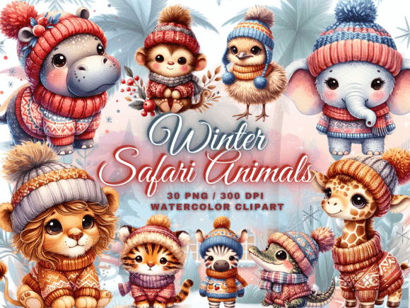 Safari Animals Clipart: Whimsical Winter Jungle Designs