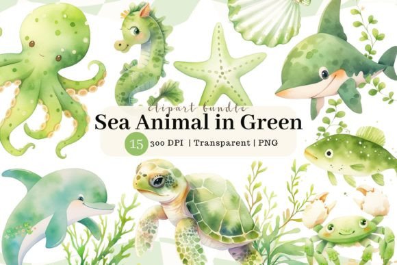 Sea Animal Watercolor Clipart: Fresh & Fluid Design Assets