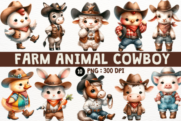 Watercolor Cowboy Farm Animal Clipart: Rustic Charm for Modern Projects